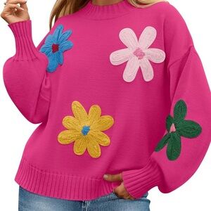 Zesica Vibrant Floral Knit Sweater Size:Large beautiful